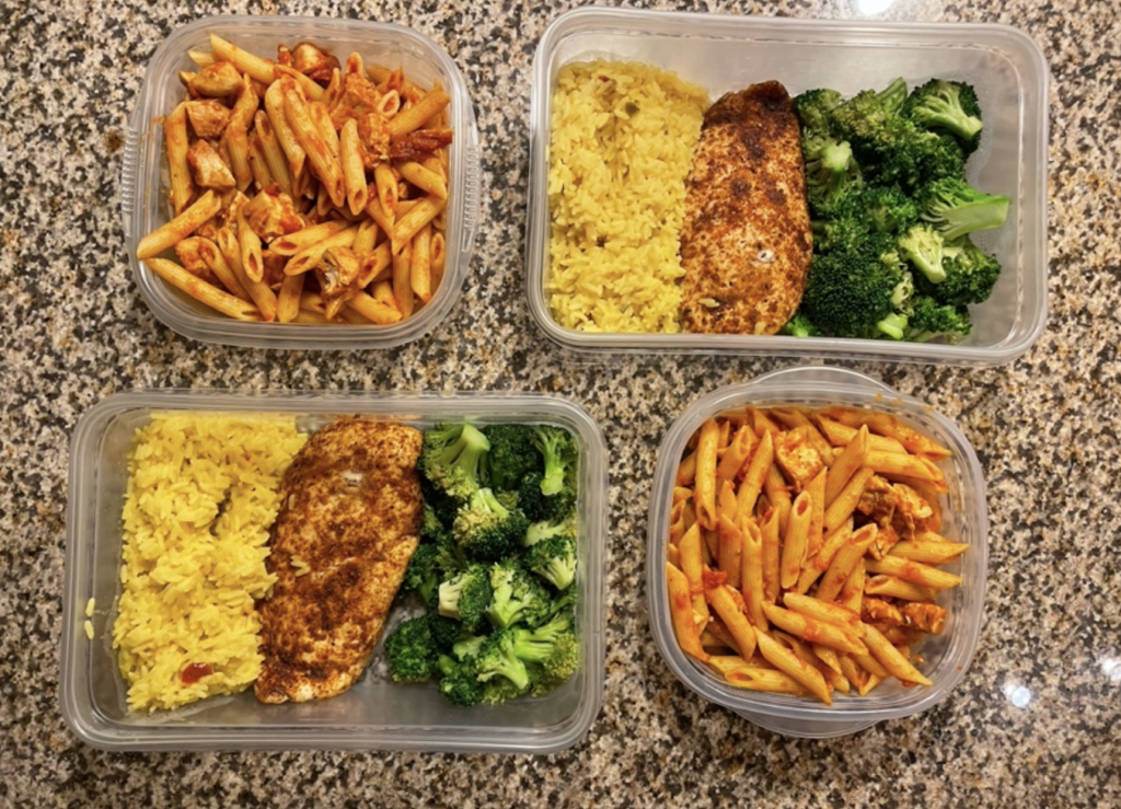 Four meals packed for lunches.