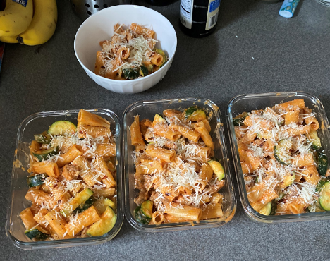 pasta divided into four containers