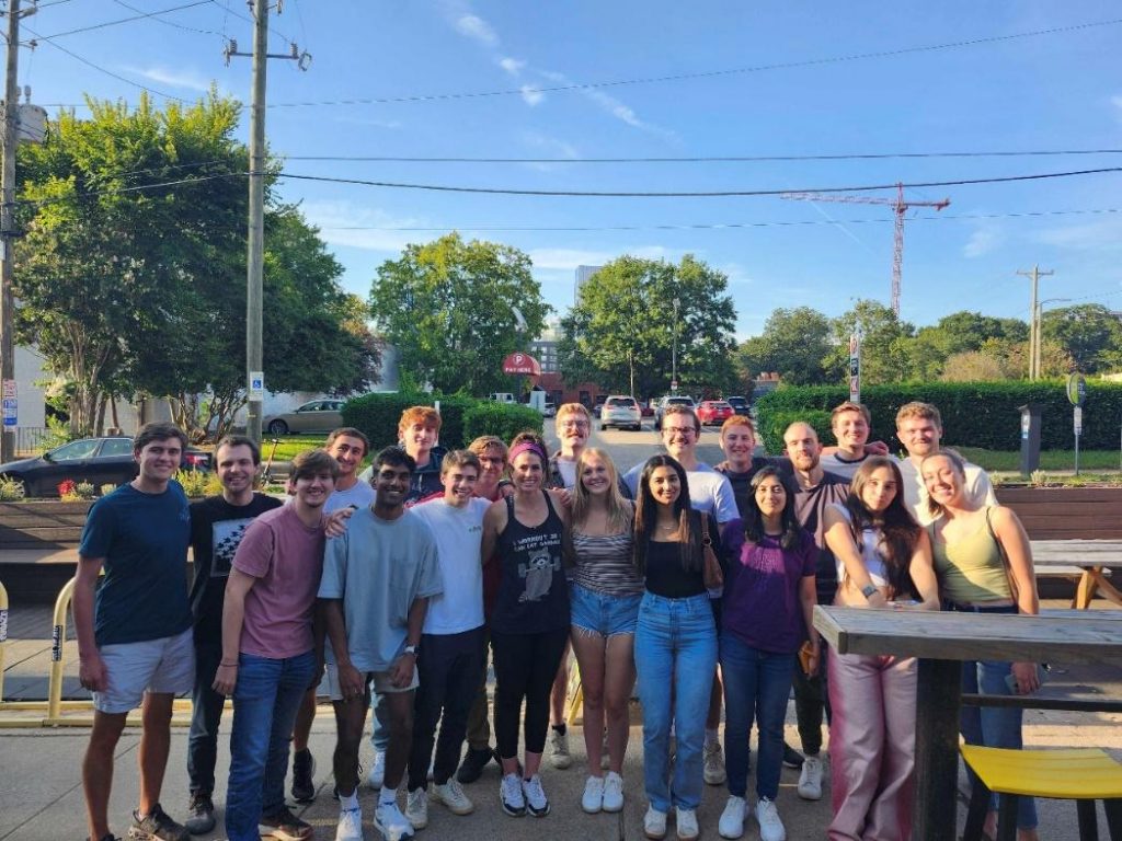 Large group of students outside 